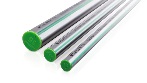 La linea di demarcazione verde contraddistingue il tubo di sistema Geberit Mapress acciaio inox CrMoTi