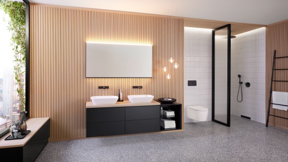 Geberit ONE Badezimmer mit ONE WC in weiss matt Geberit ONE Badezimmer mit ONE WC in weiss matt