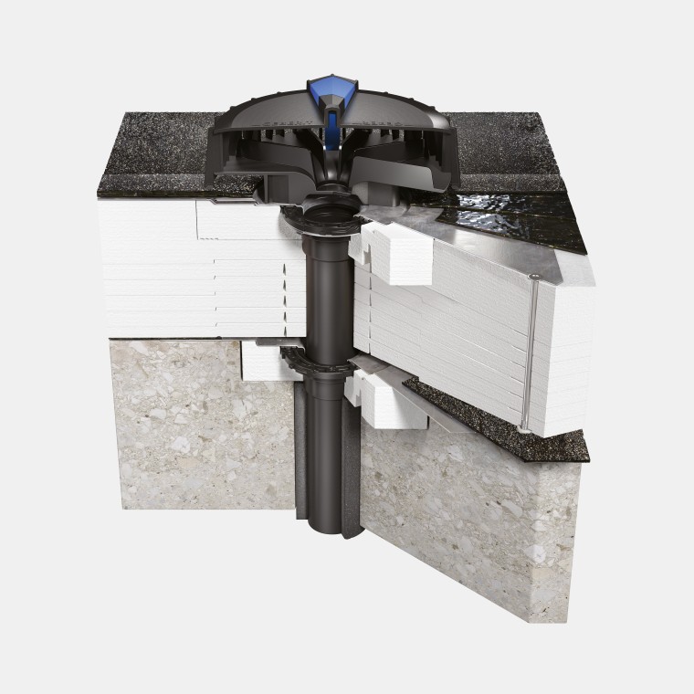 Geberit Pluvia Einlauf auf Betondach mit Bitumen als wasserführende Ebene