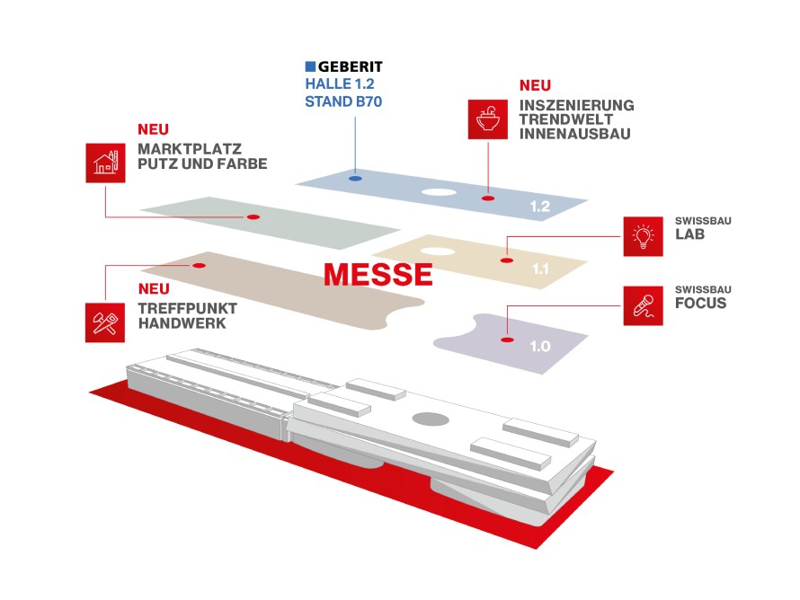 Hallenplan Swissbau mit eingezeichnetem Geberit Stand