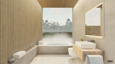 Pour agencer la salle de bains, le bureau d’architecture BJERG Arkitektur mise sur la perception des sens. (© BJERG Arkitektur)