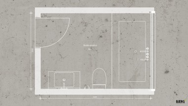 Voici le plan de la salle de bains de 6 mètres carrés de BJERG Arkitektur. (© BJERG Arkitektur)