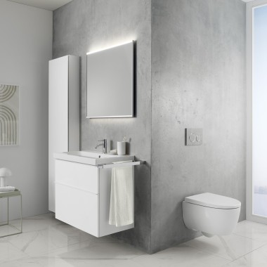 Série Geberit iCon dans une salle de bains grise et blanche