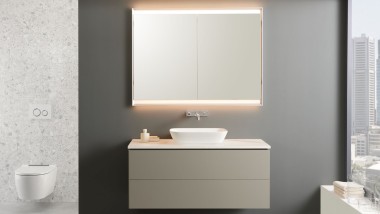 Vasque à poser Geberit ONE avec meuble beige