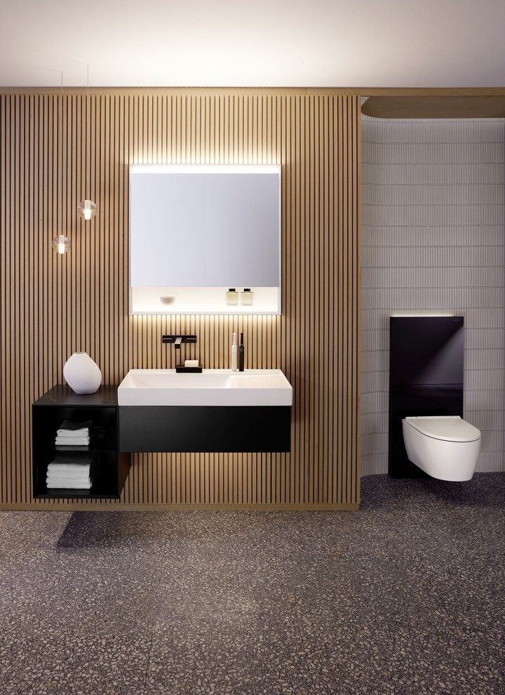 Attrezzature per il bagno Geberit ONE in nero opaco (© Geberit) Attrezzature per il bagno Geberit ONE in nero opaco (© Geberit)