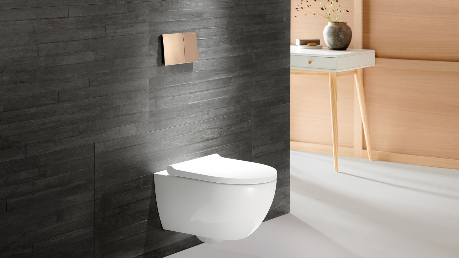 WC Geberit Acanto avec plaque de déclenchement Geberit Sigma70 or rose WC Geberit Acanto avec plaque de déclenchement Geberit Sigma70 or rose