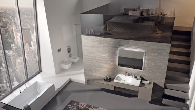 Salle de bains minimaliste avec la série de salle bain Geberit Xeno²