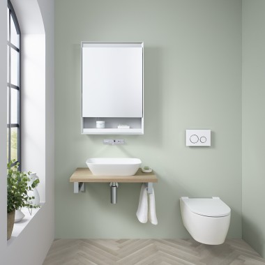 Salle de bains d'invités avec espace lavabo Geberit ONE