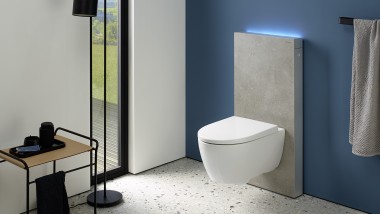 Ceramica WC iCon con Monolith, rivestimento frontale in grès aspetto cemento