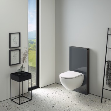 Module sanitaire Geberit Monolith avec un habillage frontal en verre