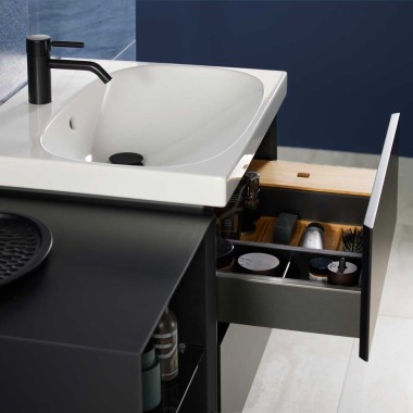 Mix & Match lavabo Geberit Acanto avec meuble Geberit ONE sans découpe de siphon