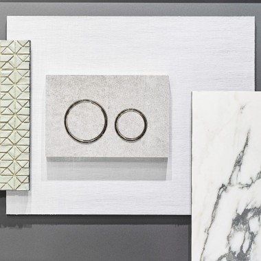 Die Sigma 21 Betätigungsplatte in Betonoptik und verchromten Designringen Die Sigma 21 Betätigungsplatte in Betonoptik und verchromten Designringen