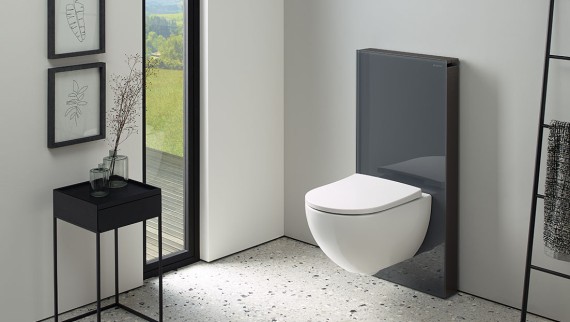 Salle de bains avec Geberit Monolith couleur lave