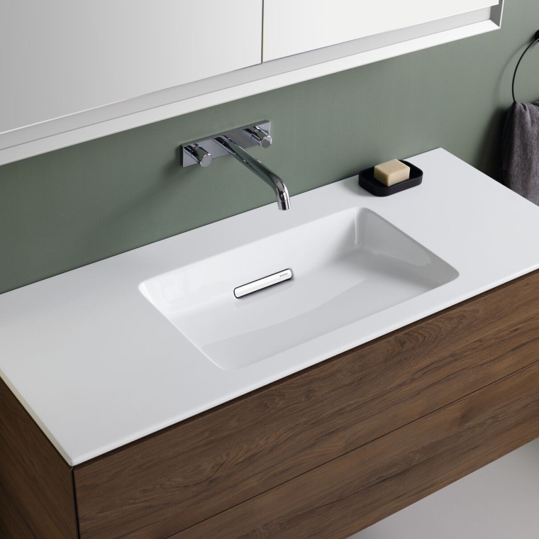 Lavabo Geberit ONE avec filtre à cheveux et émail spécial KeraTect Lavabo Geberit ONE avec filtre à cheveux et émail spécial KeraTect