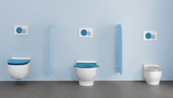 Ceramiche WC della serie Geberit Bambini con coperchi del WC e placche di comando colorate Ceramiche WC della serie Geberit Bambini con coperchi del WC e placche di comando colorate