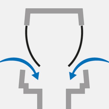 En cas de dépression, p. ex. due à l’utilisation des WC, les membranes s’ouvrent et l’air circule dans le système. En cas de dépression, p. ex. due à l’utilisation des WC, les membranes s’ouvrent et l’air circule dans le système.