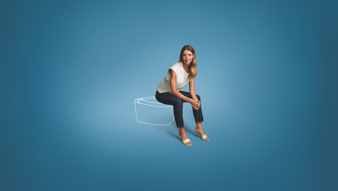Illustrazione con donna e Geberit AquaClean Alba Illustrazione con donna e Geberit AquaClean Alba