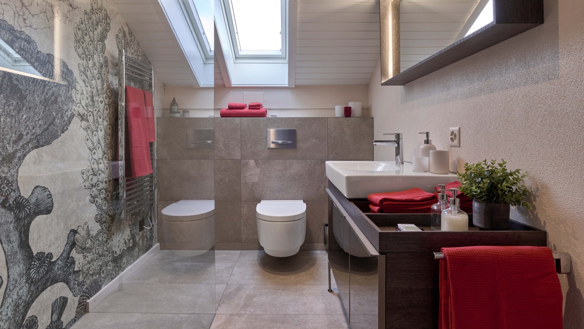 Salle de bains avec divers produits Geberit après rénovation Salle de bains avec divers produits Geberit après rénovation