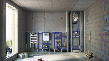 Geberit Duofix Vorwandinstallation und Spülkasten in einer Systemwand