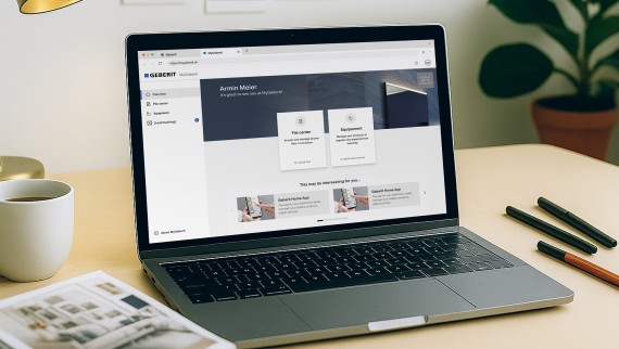 Portale clienti Geberit su un computer portatile Portale clienti Geberit su un computer portatile
