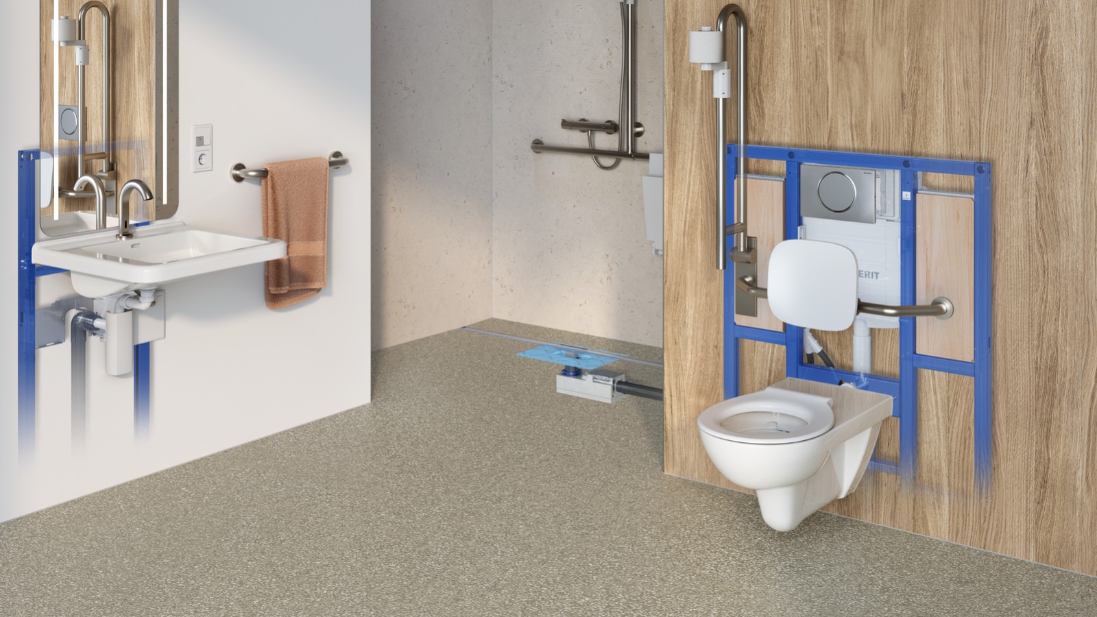Système de WC Geberit pour locaux sanitaires adaptés PMR de la gamme Standard Système de WC Geberit pour locaux sanitaires adaptés PMR de la gamme Standard