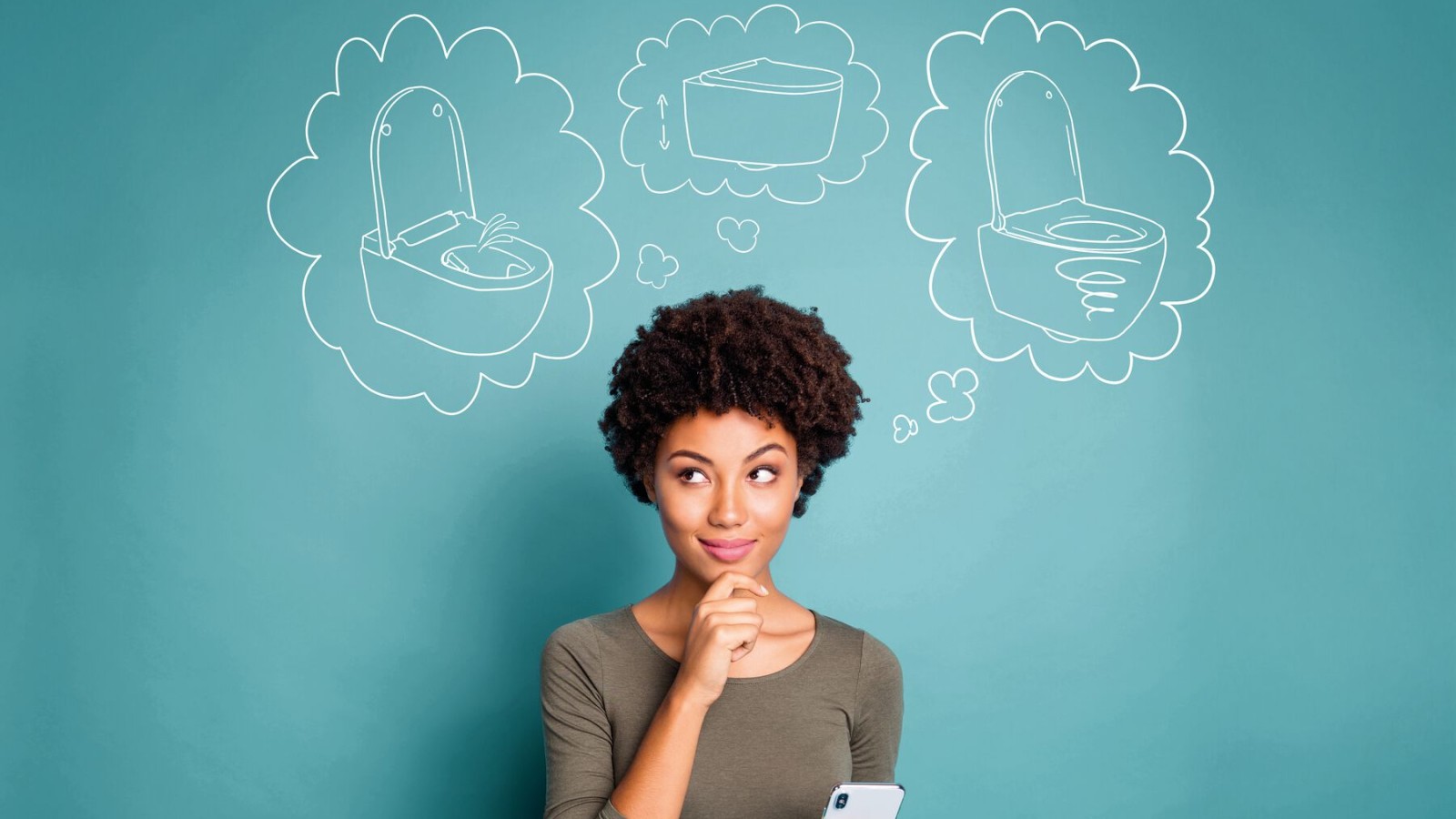 Una donna pensa alla sua ceramica WC perfetta Una donna pensa alla sua ceramica WC perfetta