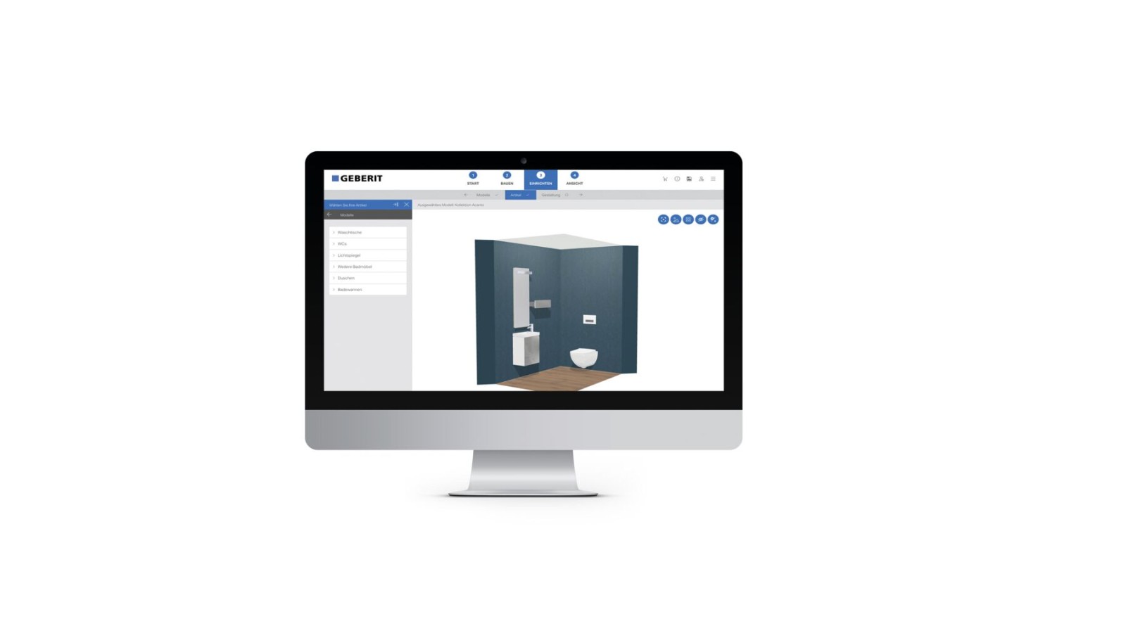 Capture d'écran de l'outil Geberit Planificateur de bain 3D Capture d'écran de l'outil Geberit Planificateur de bain 3D