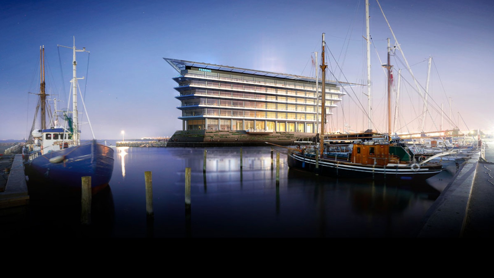 Con una bellissima vista sullo stretto di Öresund tra Copenhagen e Malmö: la nuova sede principale della Ferring Pharmaceuticals. (©Foster&Partners) Con una bellissima vista sullo stretto di Öresund tra Copenhagen e Malmö: la nuova sede principale della Ferring Pharmaceuticals. (©Foster&Partners)