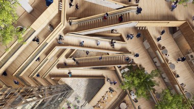 Das Herzstück des neuen Hauptsitzes ist das Atrium, ein Innenhof, um den herum Treppen und Lifte in die oberen Etagen führen (©Foster&Partners) Das Herzstück des neuen Hauptsitzes ist das Atrium, ein Innenhof, um den herum Treppen und Lifte in die oberen Etagen führen (©Foster&Partners)