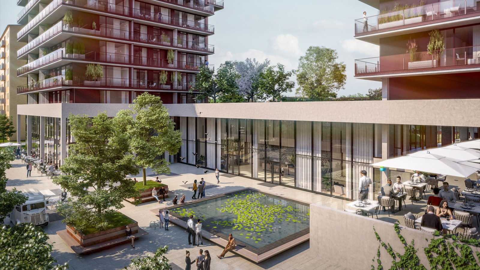 Les trois tours sont reliées entre elles au niveau du rez-de-chaussée. (© Soravia) Les trois tours sont reliées entre elles au niveau du rez-de-chaussée. (© Soravia)