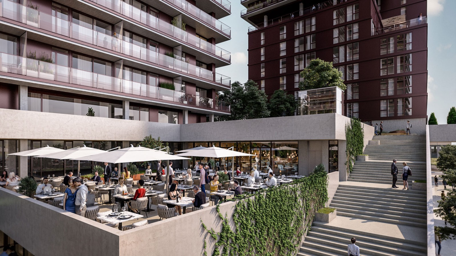 Toits-terrasses en saillie et gastronomie font partie des prestations. (© Soravia) Toits-terrasses en saillie et gastronomie font partie des prestations. (© Soravia)