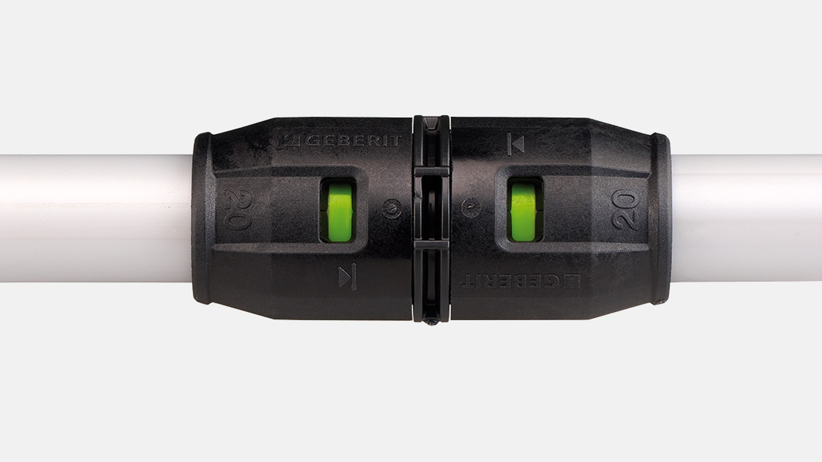 Geberit PushFit Fitting mit grünem Dichte-Indikator Geberit PushFit Fitting mit grünem Dichte-Indikator