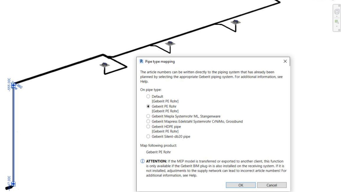 Consignation du numéro d'article du tube sélectionné dans Geberit BIM Plug-in