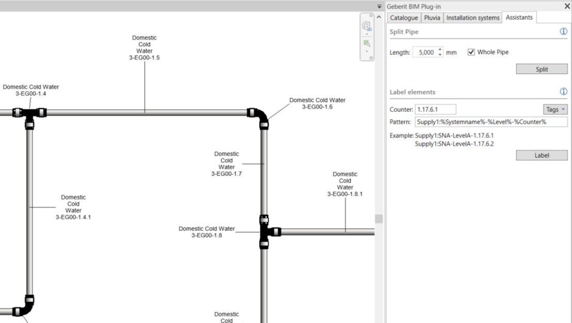 Numerazione delle sezioni di tubazione nel Geberit BIM Plug-in