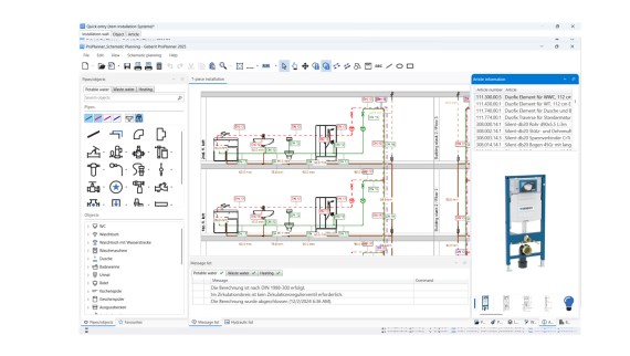Vista del modulo di progettazione schematica in Geberit ProPlanner
