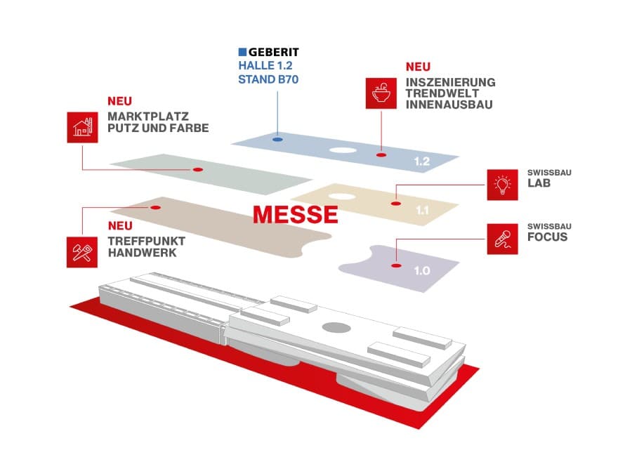 Hallenplan Swissbau mit eingezeichnetem Geberit Stand Hallenplan Swissbau mit eingezeichnetem Geberit Stand