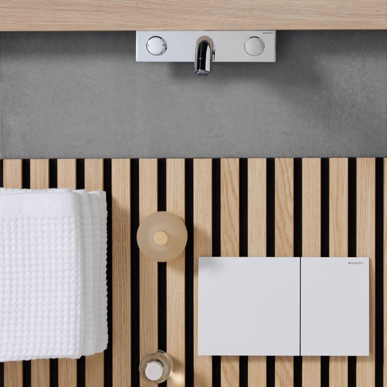 Moodboard avec plaque de déclenchement Geberit Sigma70 Moodboard avec plaque de déclenchement Geberit Sigma70