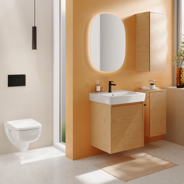 Specchio Geberit Option ovale con lavabo e mobile sottolavabo Renova Plan Specchio Geberit Option ovale con lavabo e mobile sottolavabo Renova Plan