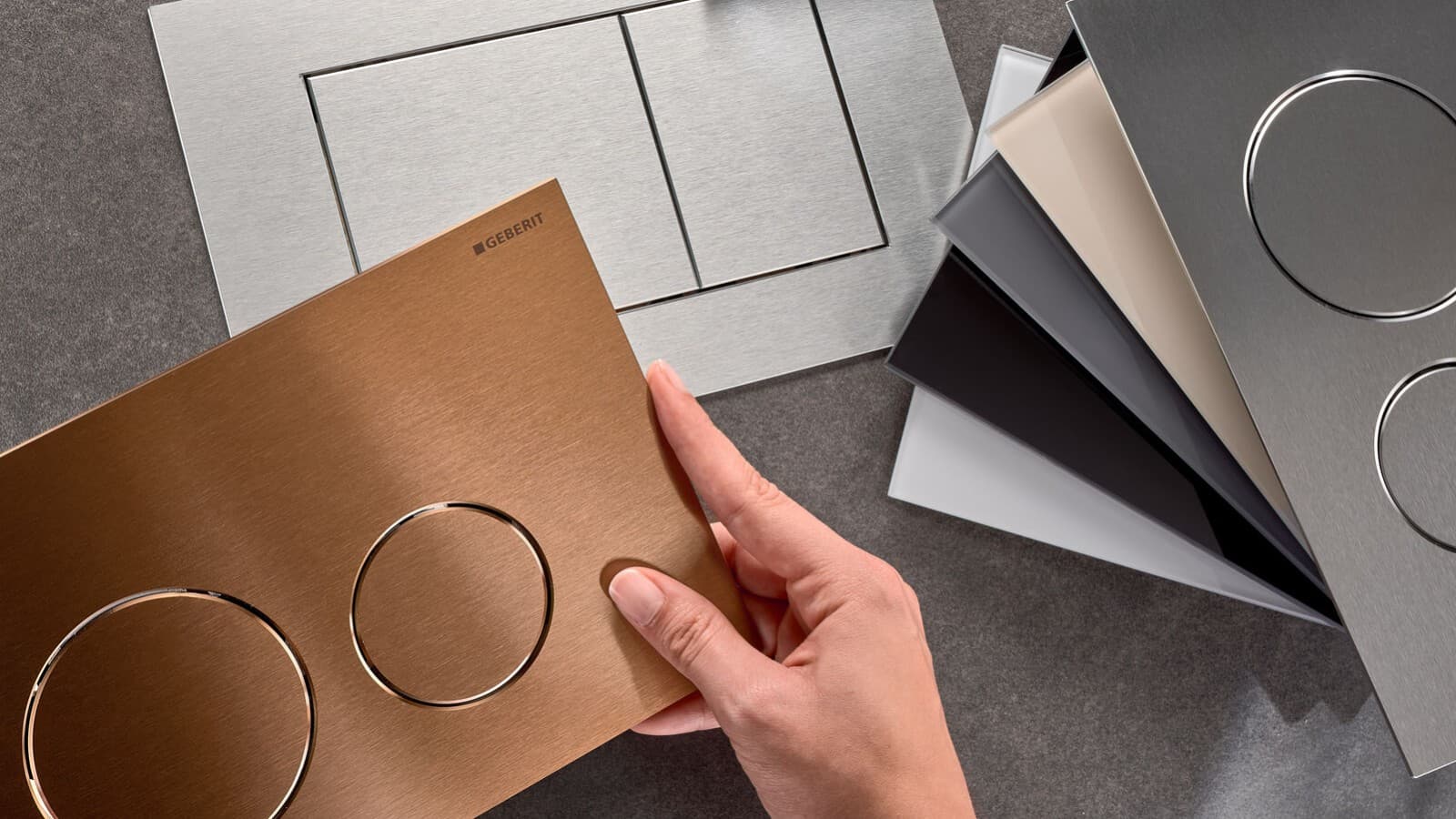Placche di comando Geberit Sigma40 con diverse superfici e forme di pulsanti Placche di comando Geberit Sigma40 con diverse superfici e forme di pulsanti