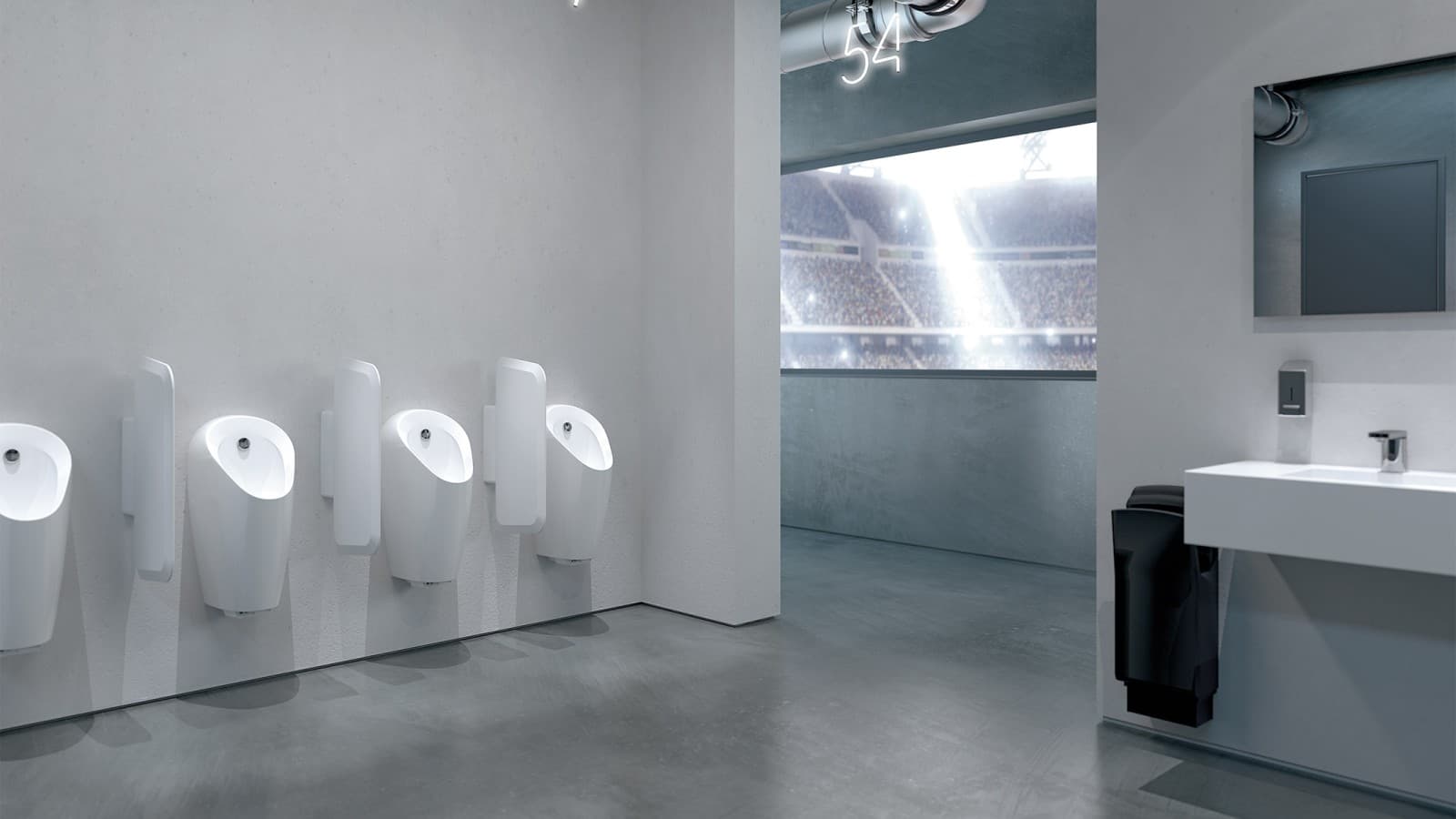Geberit Urinale in einem öffentlichen WC Geberit Urinale in einem öffentlichen WC