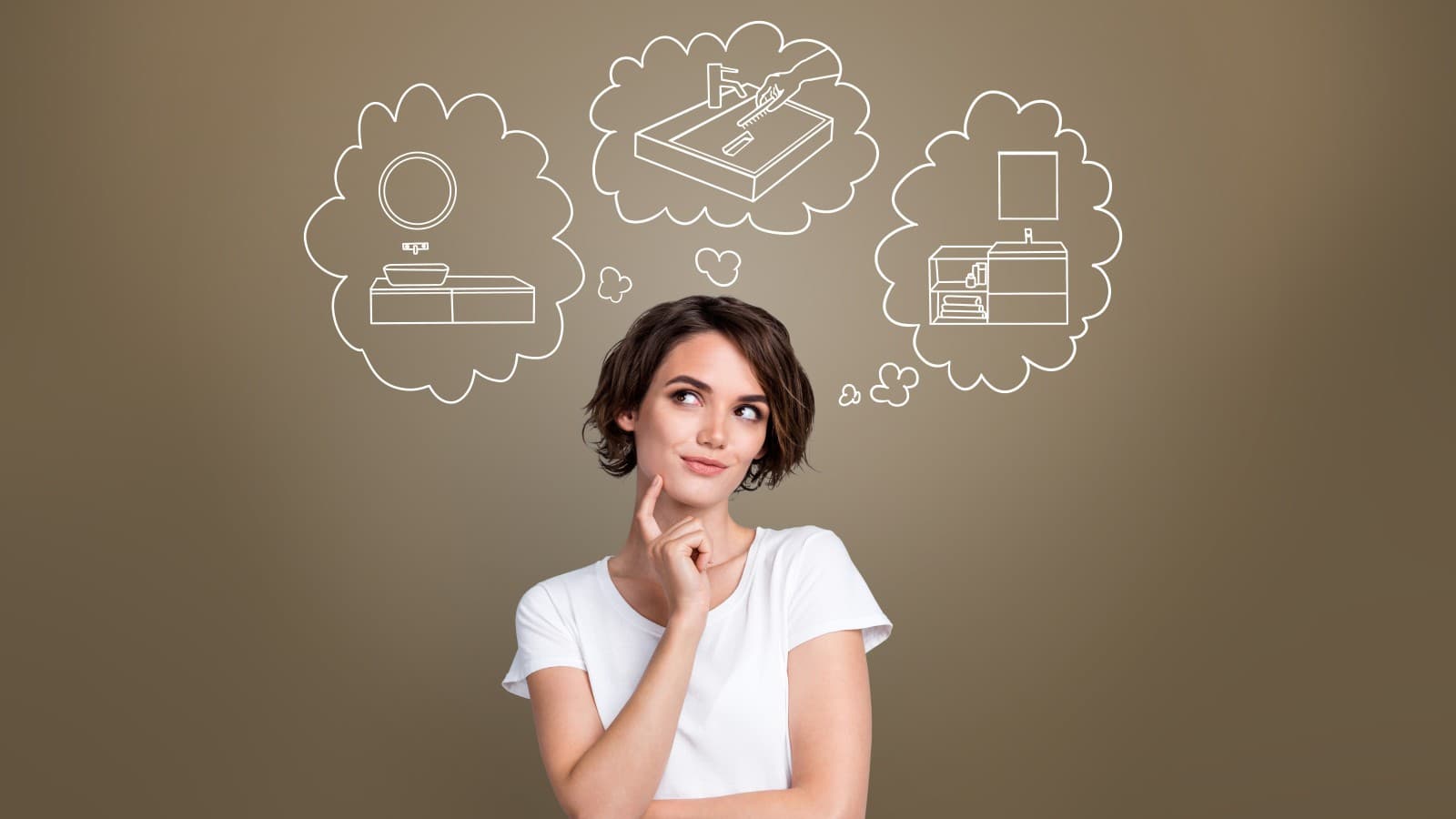 Femme imaginant l’espace lavabo de ses rêves Femme imaginant l’espace lavabo de ses rêves