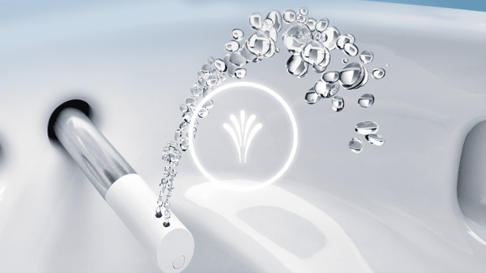 Jet d’eau perlant du bras de douchette sorti dans la cuvette de WC Jet d’eau perlant du bras de douchette sorti dans la cuvette de WC