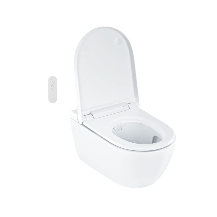 Geberit AquaClean Alba avec couvercle de WC ouvert Geberit AquaClean Alba avec couvercle de WC ouvert