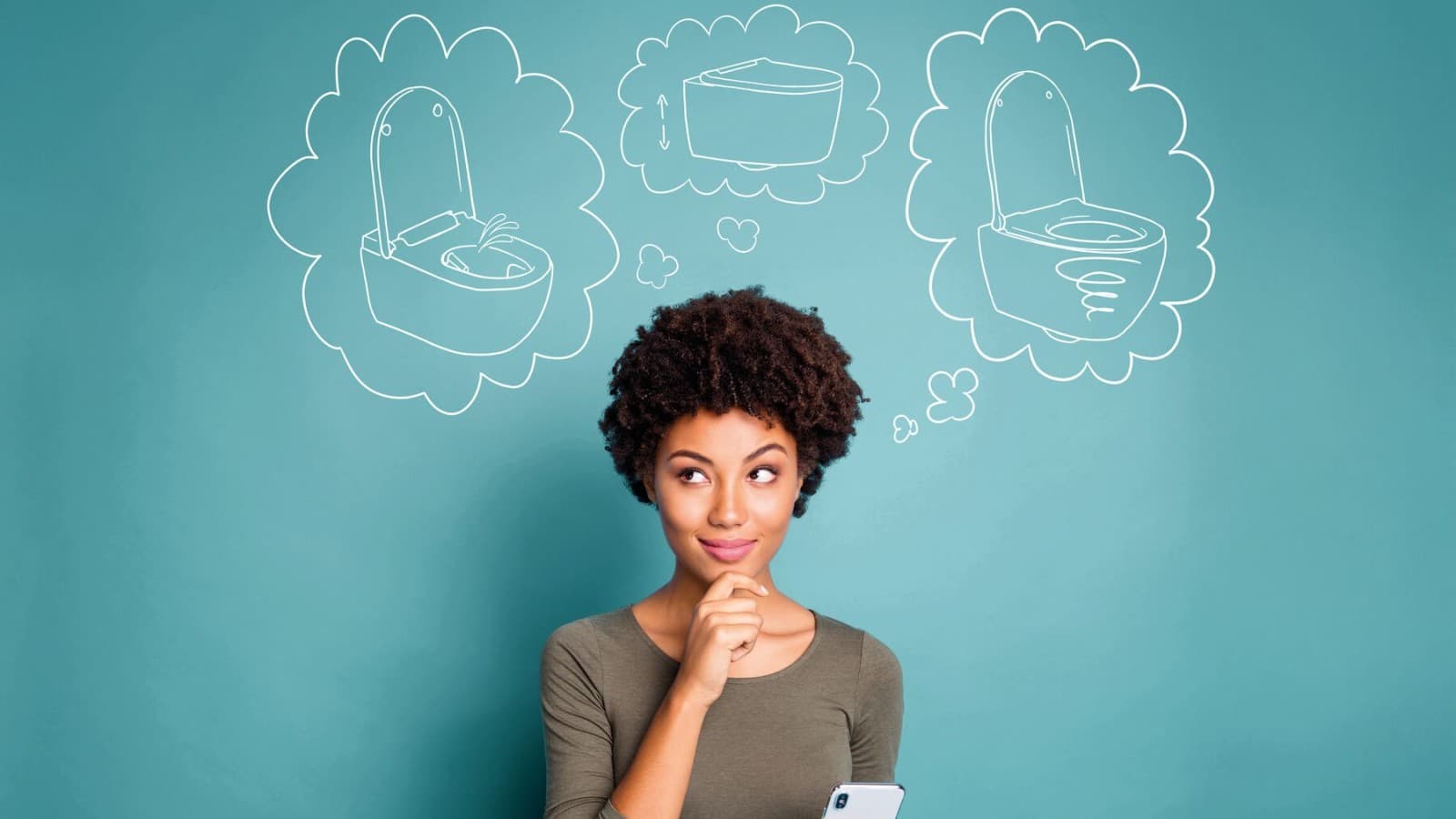 Una donna pensa alla sua ceramica WC perfetta Una donna pensa alla sua ceramica WC perfetta