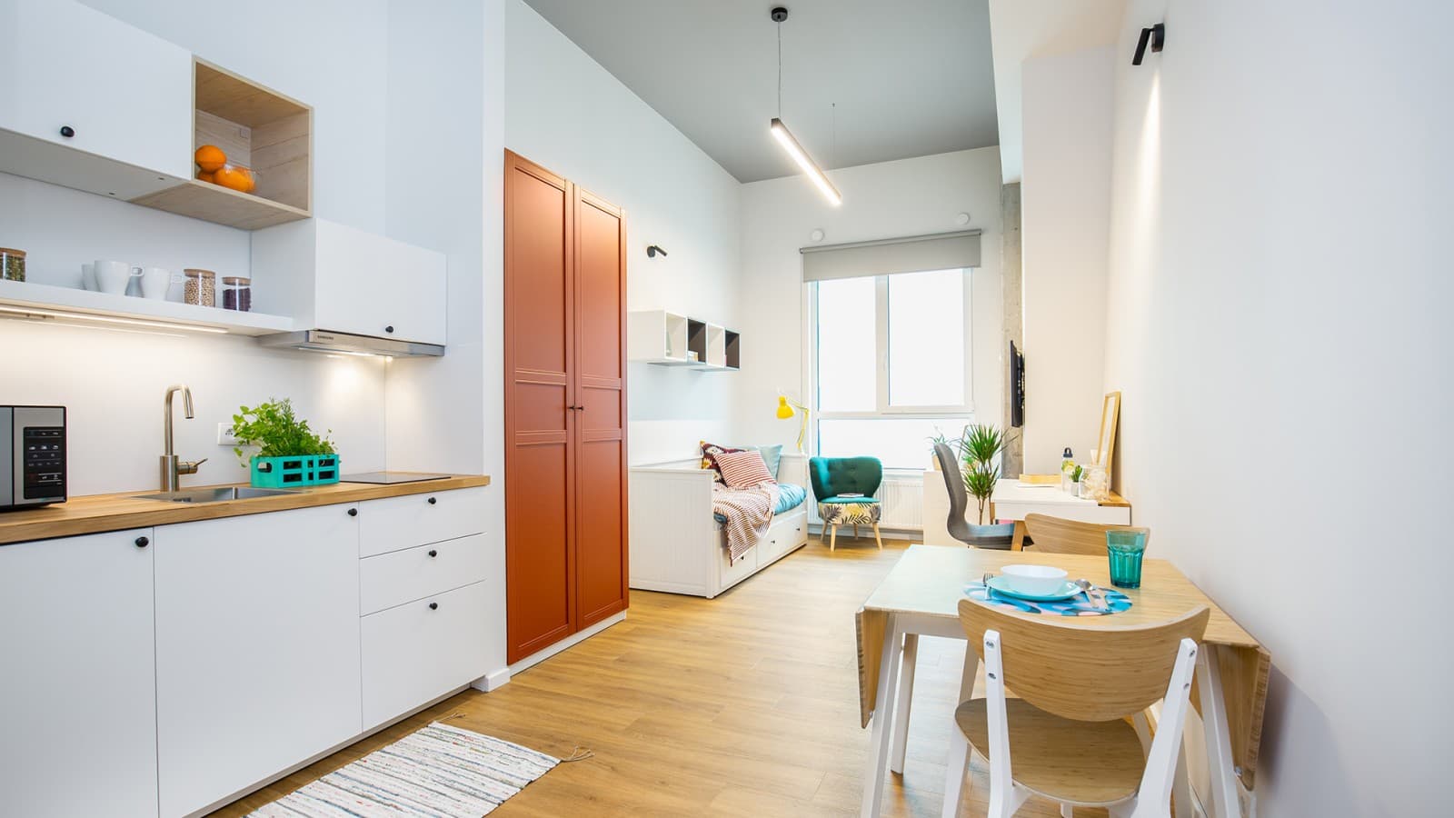 De la place pour tout le nécessaire: une chambre individuelle au LivinnX. (© Jaroslaw Kakal/Geberit) De la place pour tout le nécessaire: une chambre individuelle au LivinnX. (© Jaroslaw Kakal/Geberit)