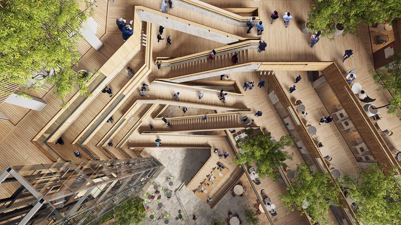 Il cuore della nuova sede è l'atrio, un cortile interno attorno al quale scale e ascensori portano ai piani superiori. (©Foster&Partners) Il cuore della nuova sede è l'atrio, un cortile interno attorno al quale scale e ascensori portano ai piani superiori. (©Foster&Partners)