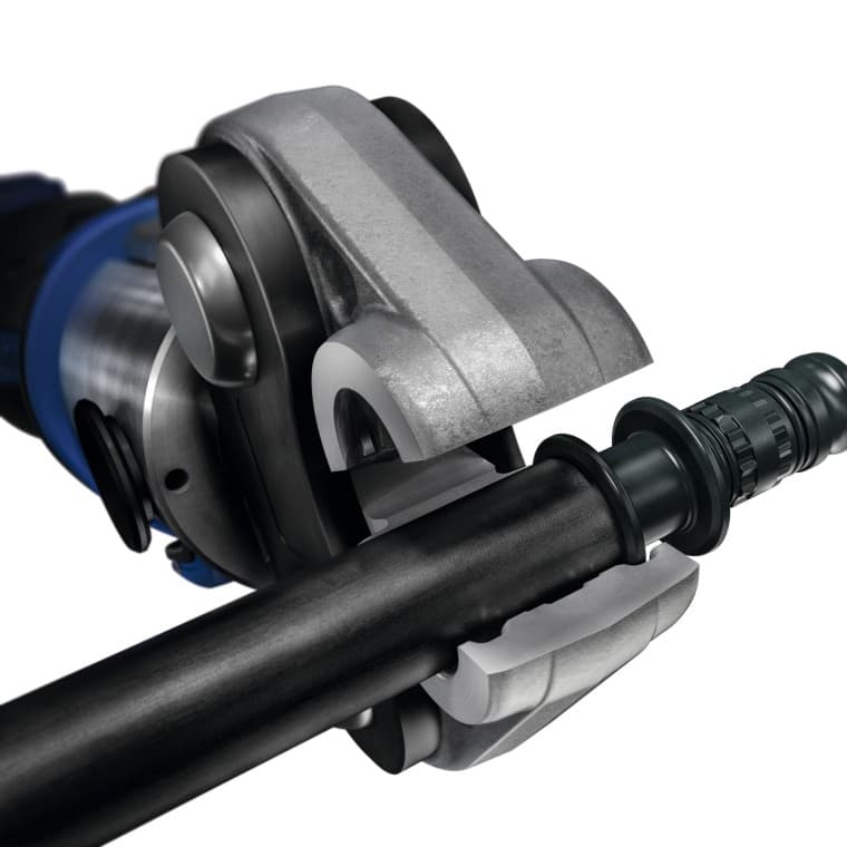 Mâchoire Geberit Mepla ne nécessitant aucun entretien. Forme adaptée de la mâchoire et du raccord Mepla. Mâchoire Geberit Mepla ne nécessitant aucun entretien. Forme adaptée de la mâchoire et du raccord Mepla.