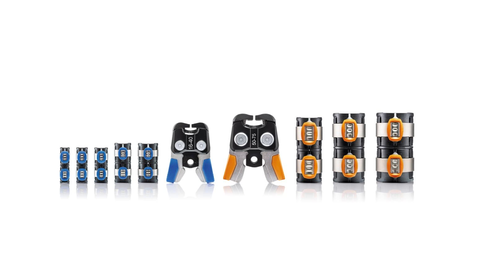 Deux mâchoires suffisent pour sertir les huit dimensions de Geberit FlowFit Deux mâchoires suffisent pour sertir les huit dimensions de Geberit FlowFit